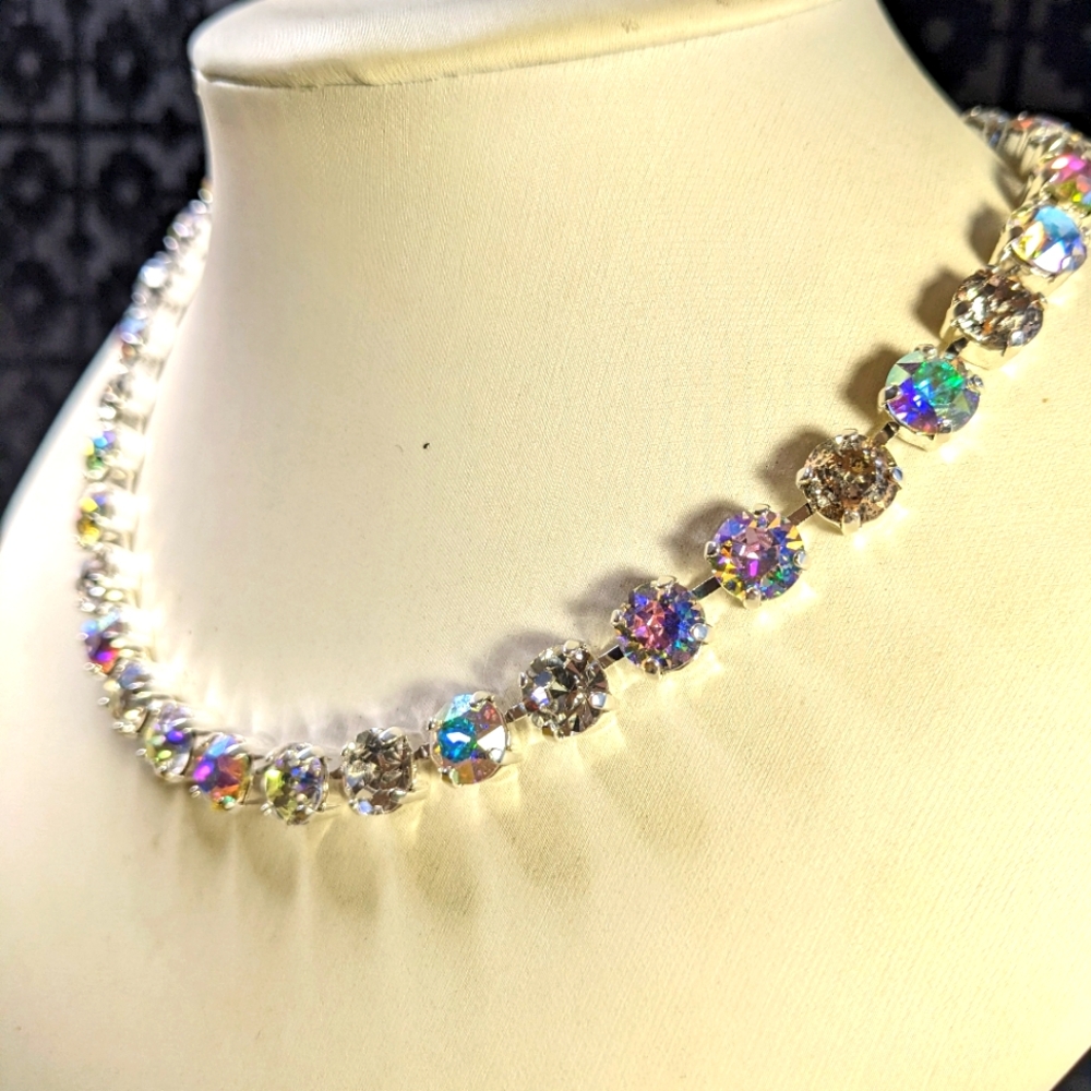 Luminous AB and Crystal Necklace & Earrings Sterling Silver Plated - Picture 4 of 9